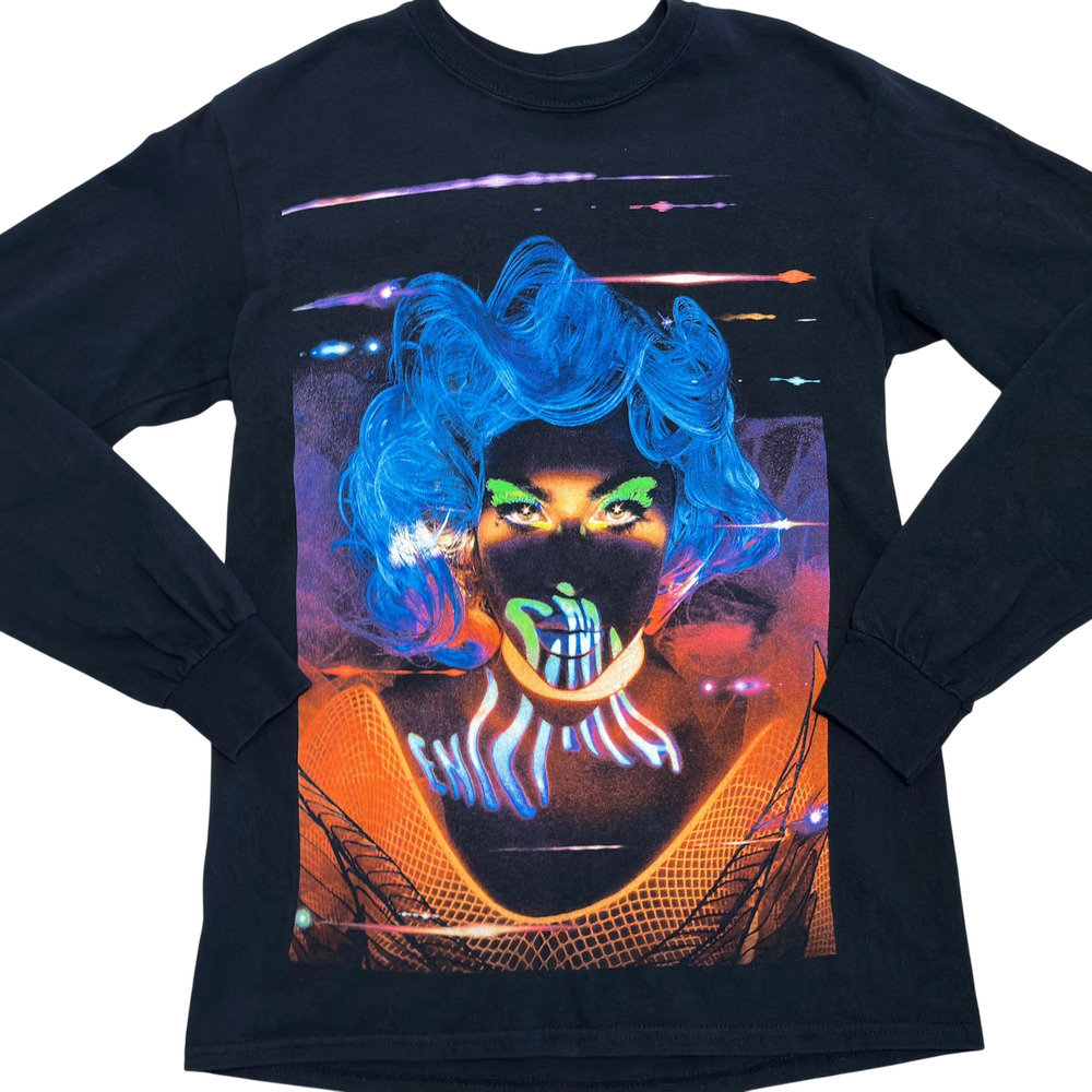 Lady Gaga Enigma Long Sleeve Shirt Womens S Neon Graphic Black Concert Tee Vegas